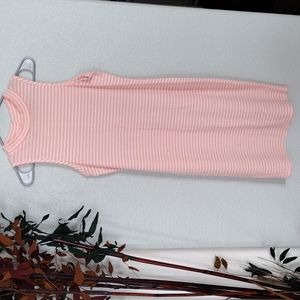 Orange/White Horizontal Striped Form Fitting Sleeveless Knit  Dress